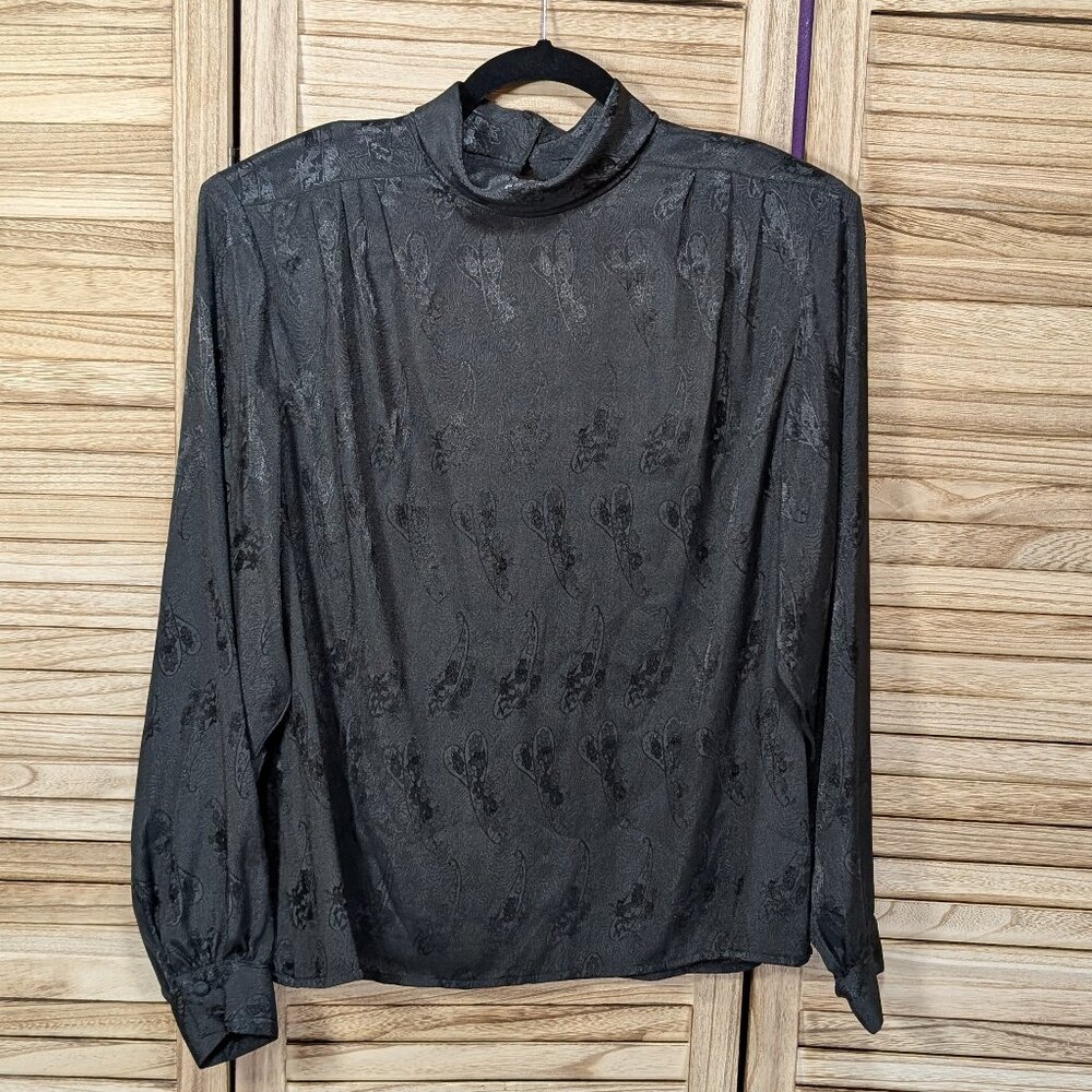 Notations Blouse Black Patterned Vintage Size 16 - image 1